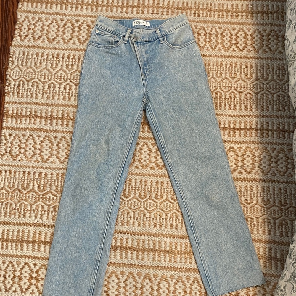 Abercrombie  and Fitch  Light Blue Straight Leg Jeans with cross bottom in front